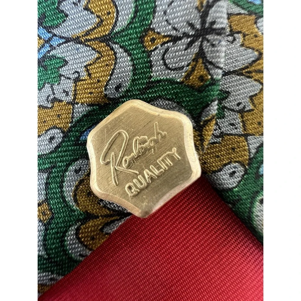 Vintage Stark Bros Since 1922 Tie Green Gold Four Leaf Clover Geometric 55